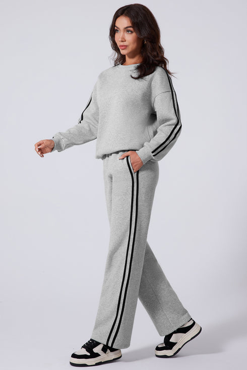 Side Striped Round Neck Top and Pants Active Set - Odaingerous